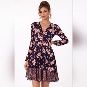 New Cino Dress Cotton Crinkled Lightweight Vintage Pink Floral Print Hi Lo Tunic